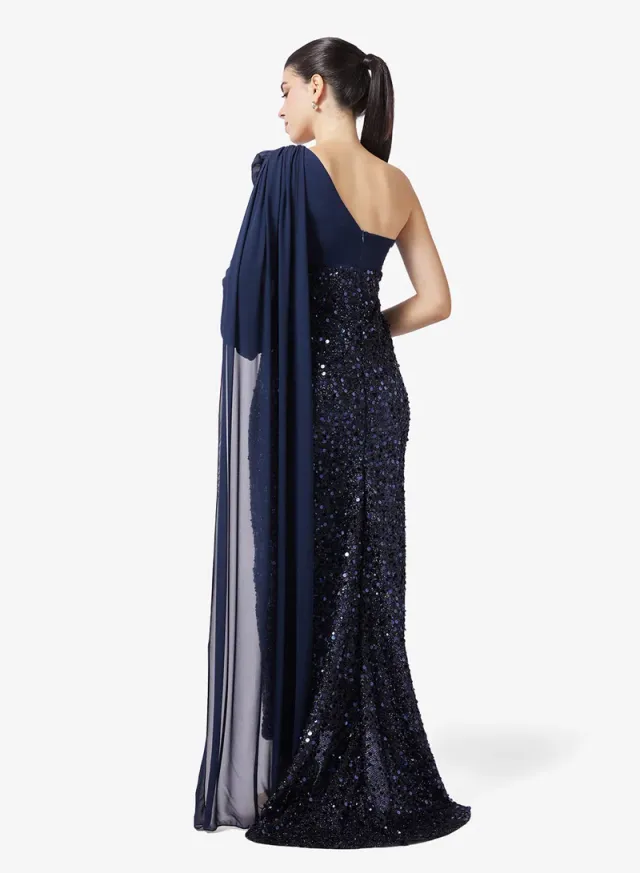 One Shoulder Drapped Dress With Shimmer Bodice – image 2