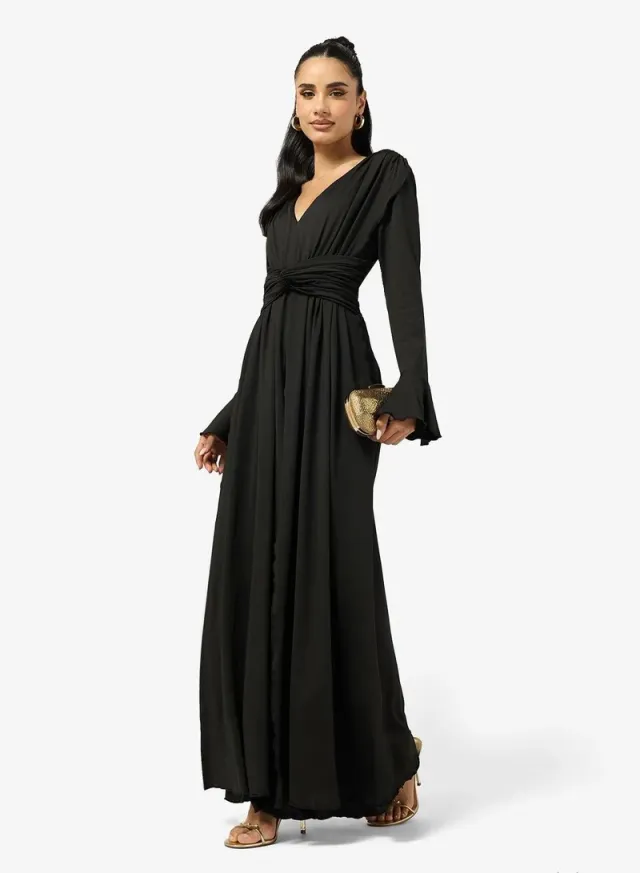 Plunge Neck Draped A Line Dress – image 5