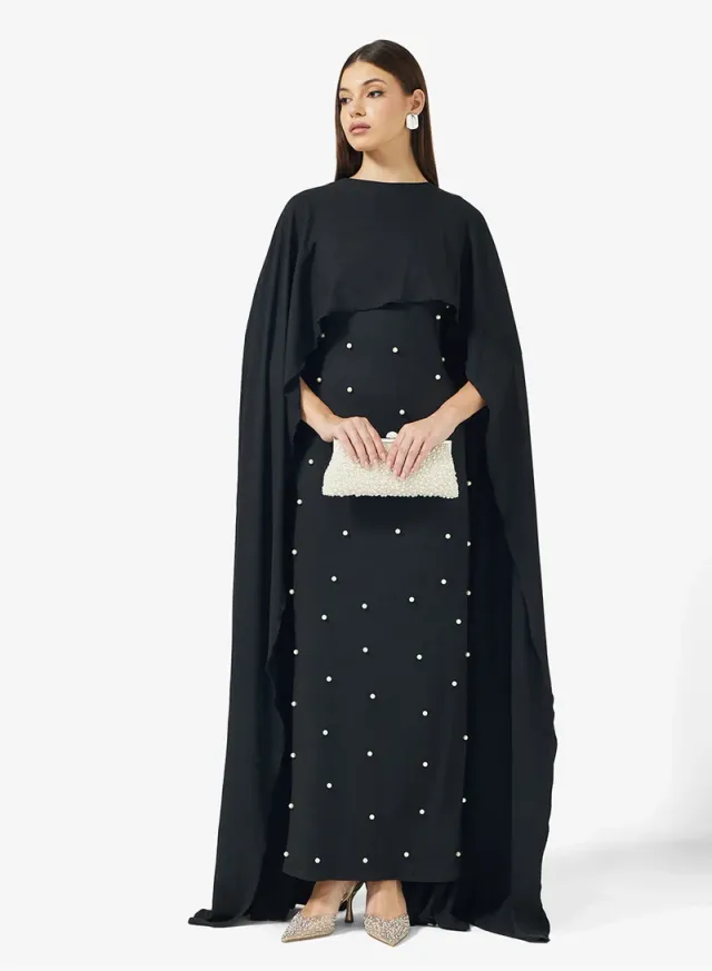 Cape Dress With Embellished Bodice