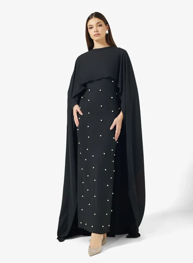Cape Dress With Embellished Bodice – image 4