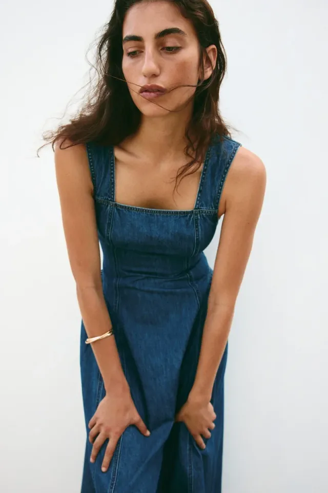 Flared-skirt twill dress – image 2