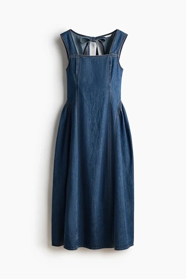 Flared-skirt twill dress – image 4