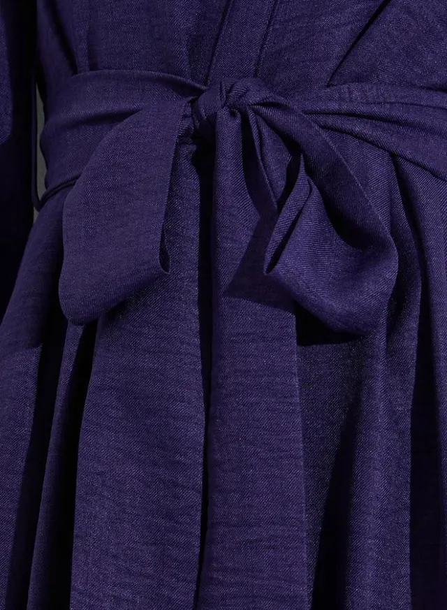 Purple Solid Tie-Up Waist 3/4 Sleeves Shirt Maxi Dress – image 4