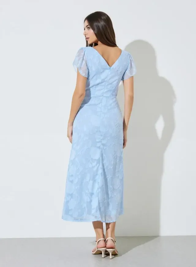 Blue Textured Cowl Neck A-Line Maxi Dress – image 3