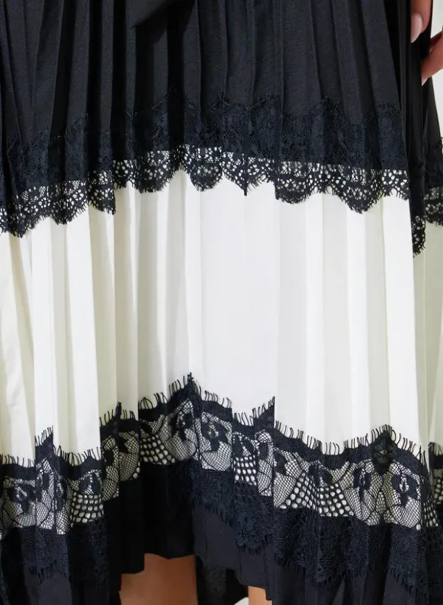 Black Pleated Lace Details Fit and Flare Shirt Midi Dress – image 5