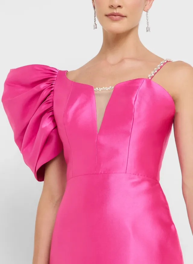 eclat luxe assymetric shoulder puff sleeves shift dress – image 3