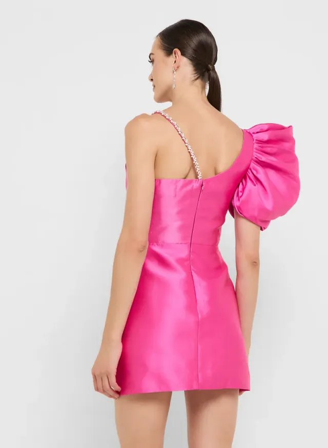 eclat luxe assymetric shoulder puff sleeves shift dress – image 2