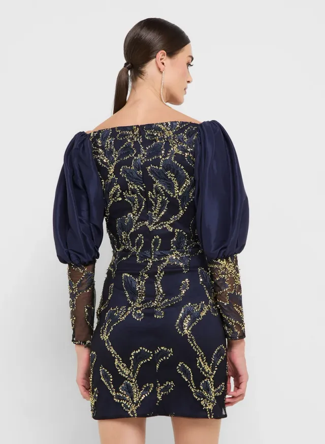 eclat luxe puff sleeves sweetheart neckline sequin dress – image 2