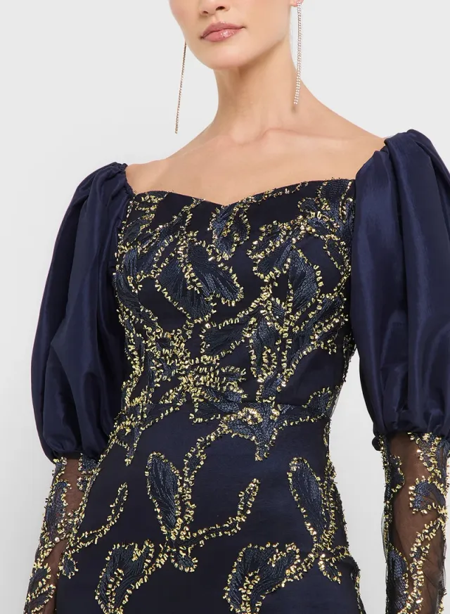 eclat luxe puff sleeves sweetheart neckline sequin dress – image 3