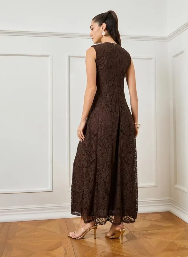 Women Brown Textured Sleeveless Maxi Dress – image 4
