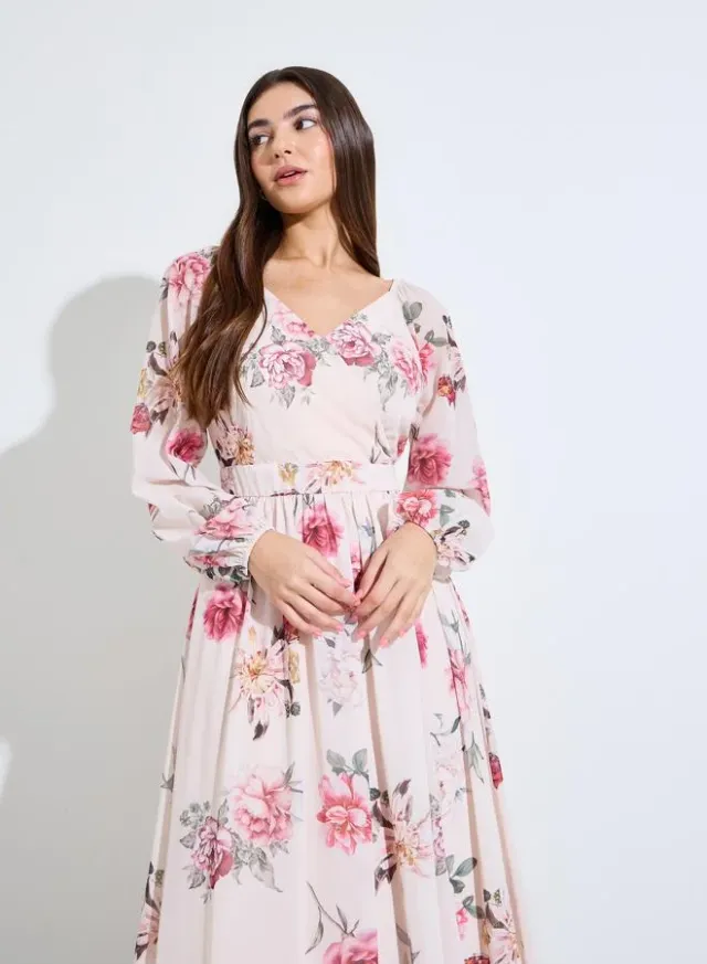 Floral Print Long Sleeves A-Line Maxi Dress – image 2