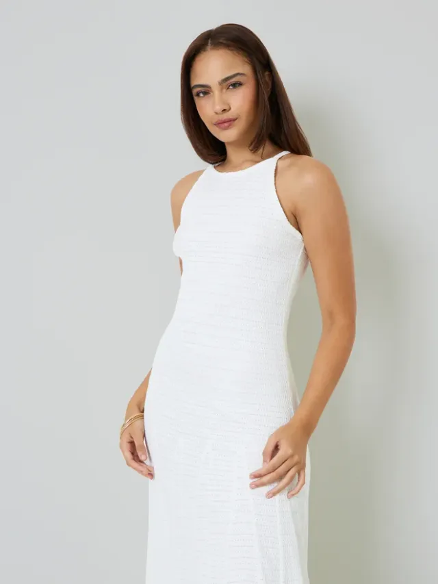 Styli Brown Textured Sleeveless A-Line Maxi Dress – image 4