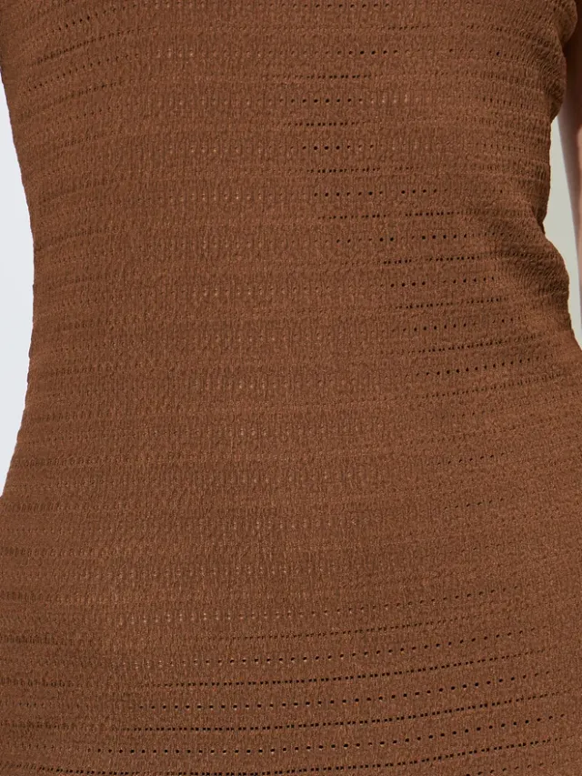 Styli Brown Textured Sleeveless A-Line Maxi Dress – image 4