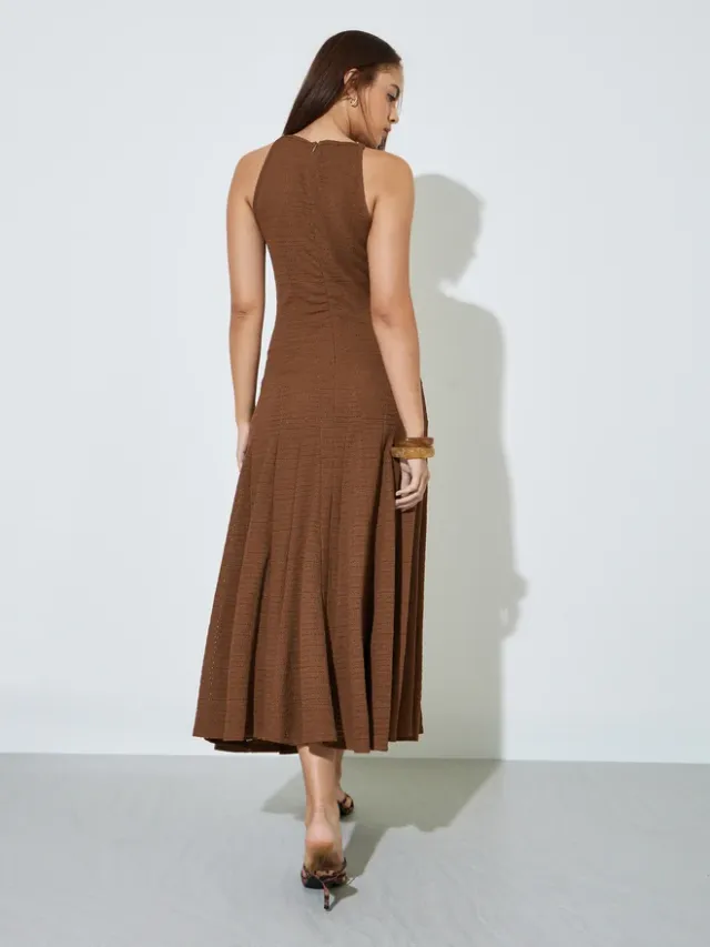Styli Brown Textured Sleeveless A-Line Maxi Dress – image 5
