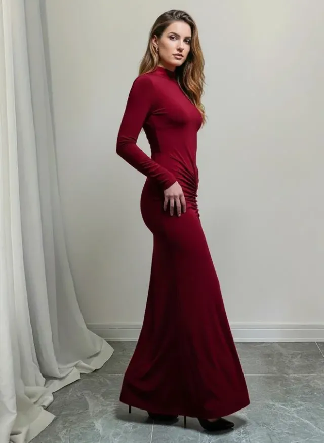Red Ruched Bodycon Maxi Dress – image 2