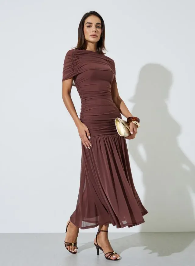 Lilac Mesh Drop Waist A-Line Maxi Dress