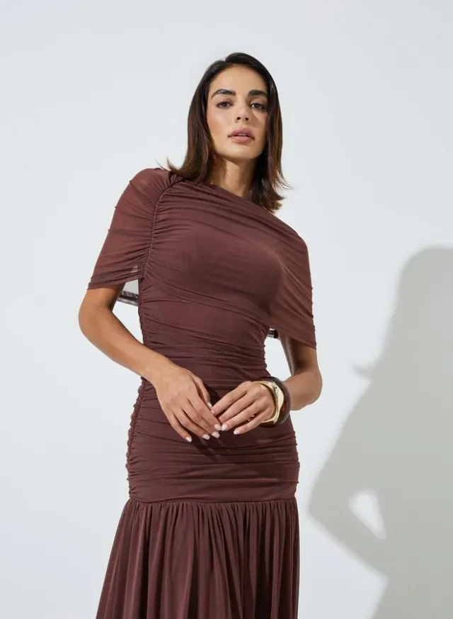 Lilac Mesh Drop Waist A-Line Maxi Dress – image 2