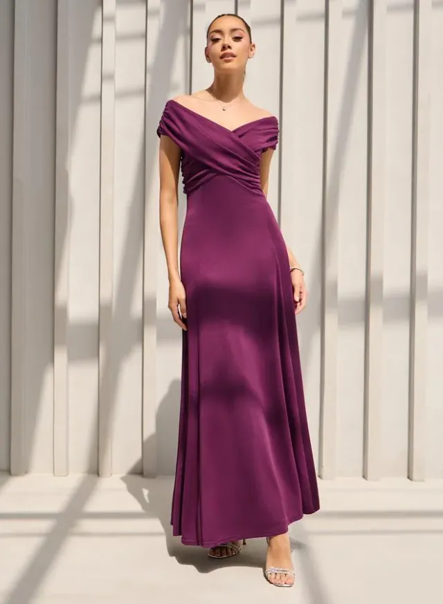 Off-Shoulder Satin Dress – image 2