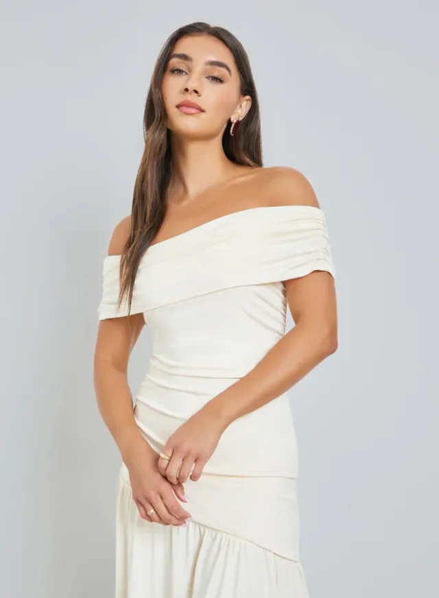 Off-Shoulder Satin Dress – image 2