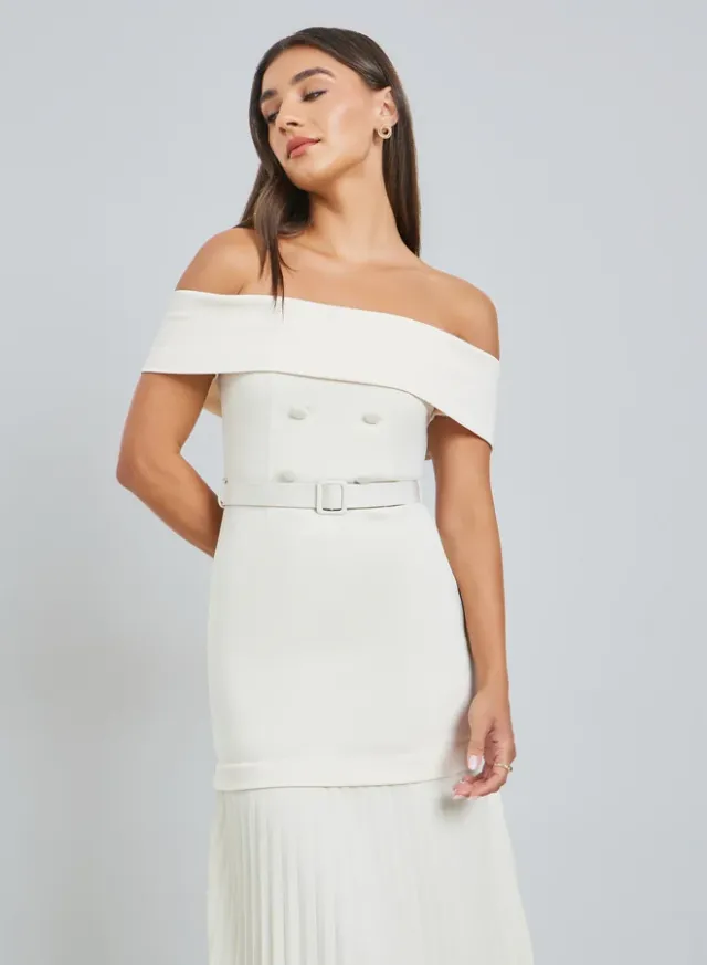 Off-Shoulder Satin Dress – image 2