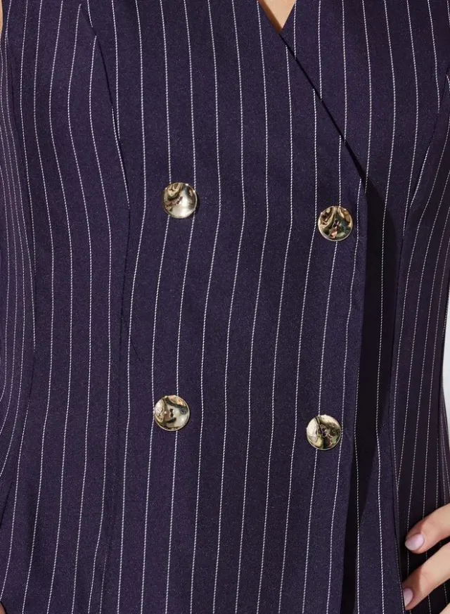 Purple Striped Double Breast Sleeveless Blazer Midi Dress – image 4