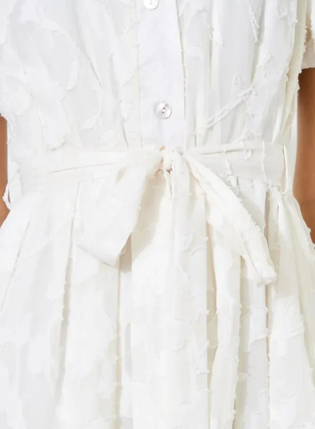 White Self-Design Tie-Up Details Shirt Midi Dress – image 4