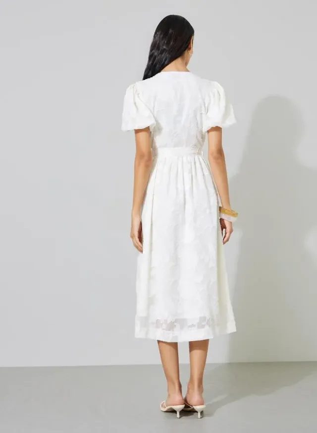 White Self-Design Tie-Up Details Shirt Midi Dress – image 5