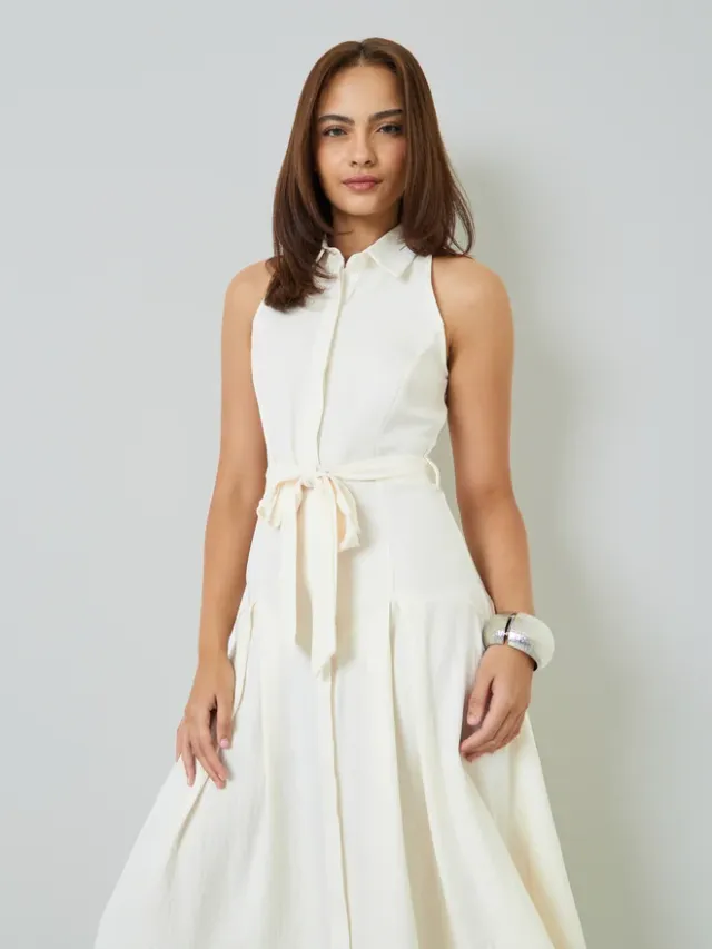 Styli Purple Sleeveless Shirt Midi Dress with Tie-Belt – image 3
