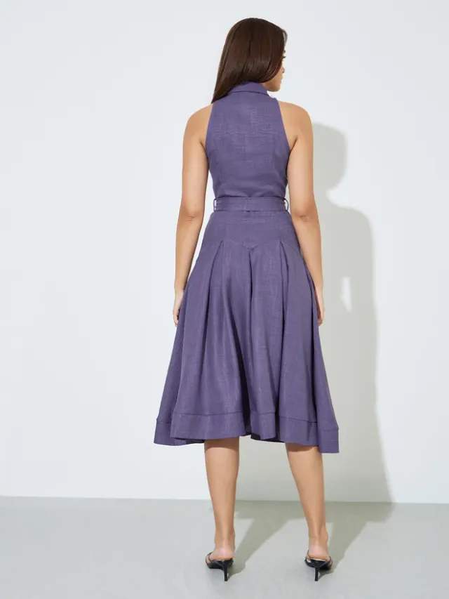 Styli Purple Sleeveless Shirt Midi Dress with Tie-Belt – image 5
