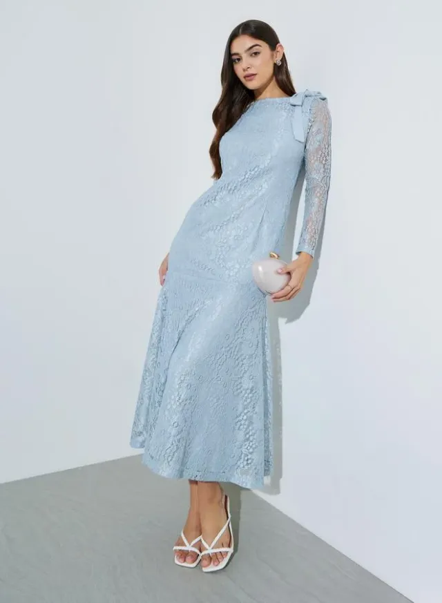 Light Blue Lace Mermaid Hem Maxi Dress