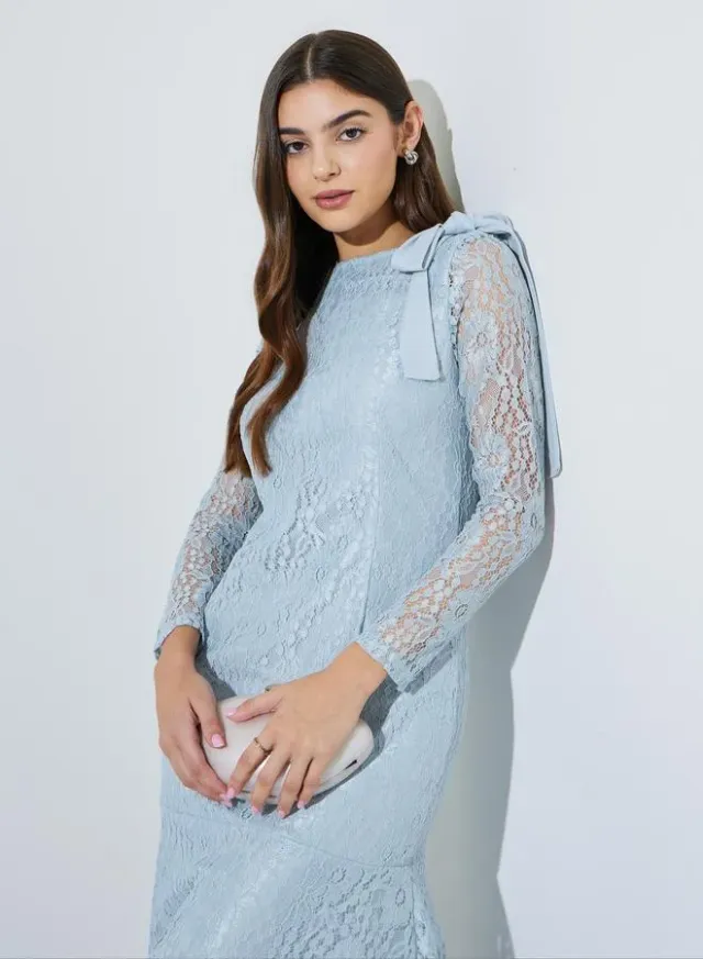 Light Blue Lace Mermaid Hem Maxi Dress – image 2