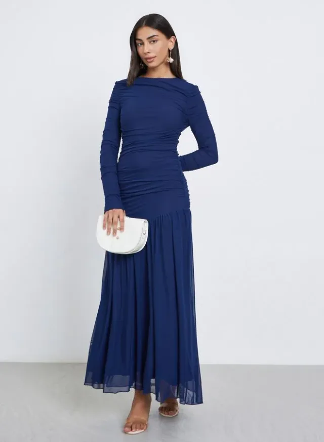 Styli Blue Ruffle Mesh Hem Maxi Dress – image 2