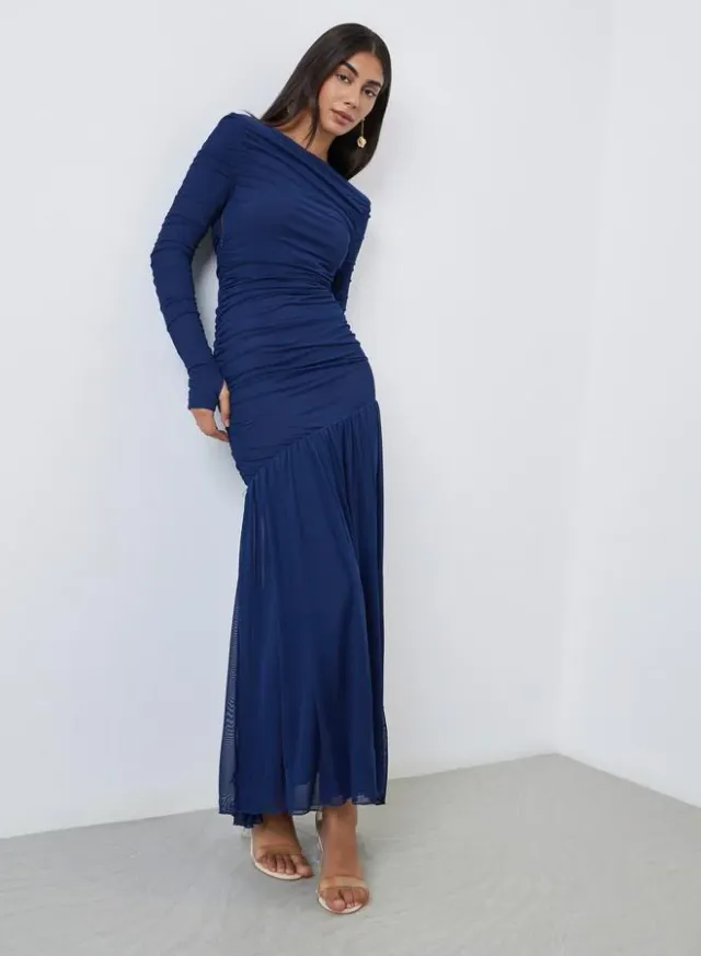 Styli Blue Ruffle Mesh Hem Maxi Dress – image 3