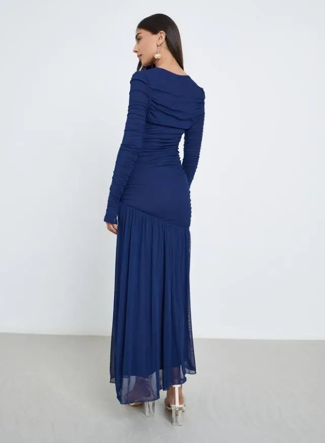 Styli Blue Ruffle Mesh Hem Maxi Dress – image 5