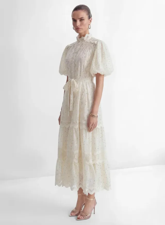 Momentous Love Beige Lace Trim Polka Dot Maxi Dress – image 2