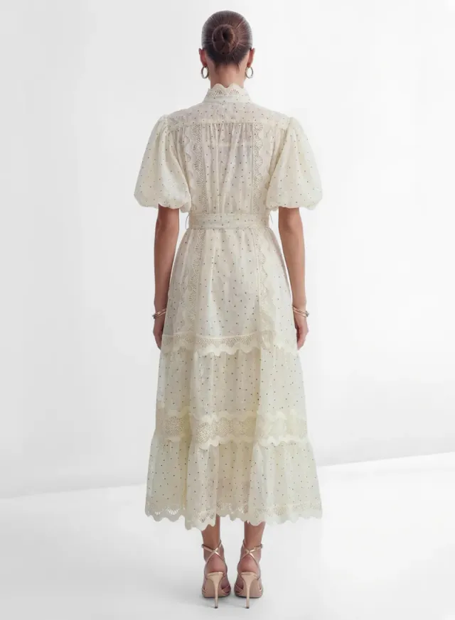 Momentous Love Beige Lace Trim Polka Dot Maxi Dress – image 3