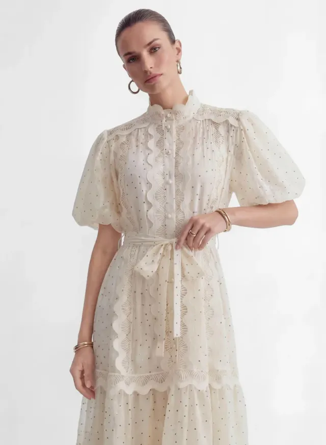 Momentous Love Beige Lace Trim Polka Dot Maxi Dress – image 5