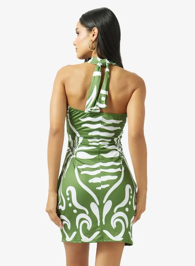 Halter Neck Abstract Print Dress – image 3