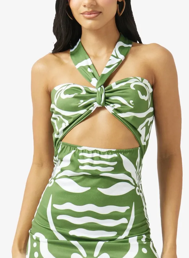 Halter Neck Abstract Print Dress – image 4