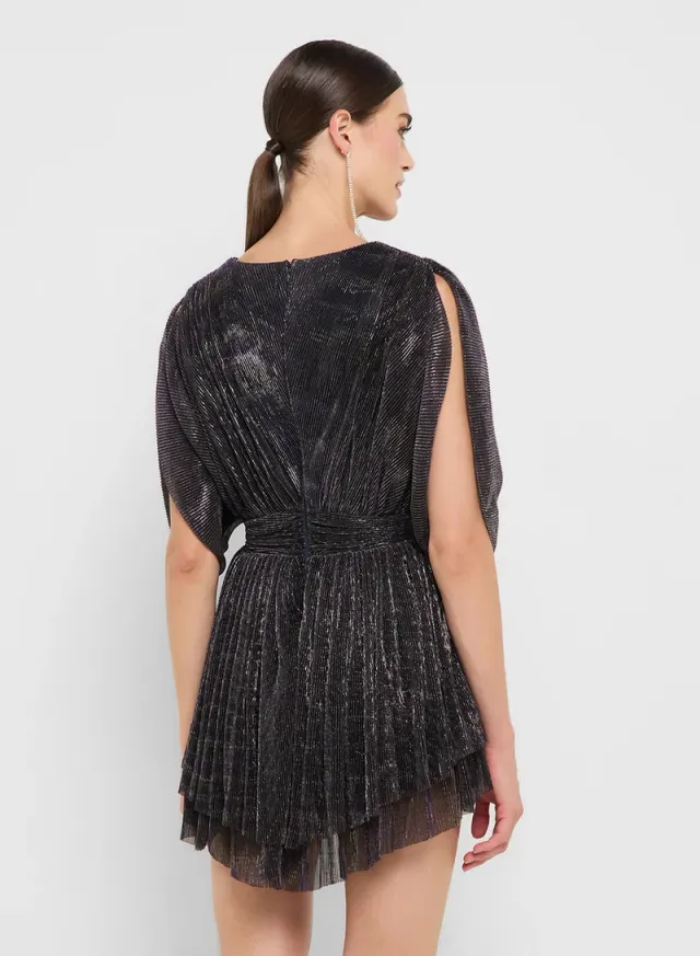 eclat luxe plunge neck metallic pleated dress – image 2