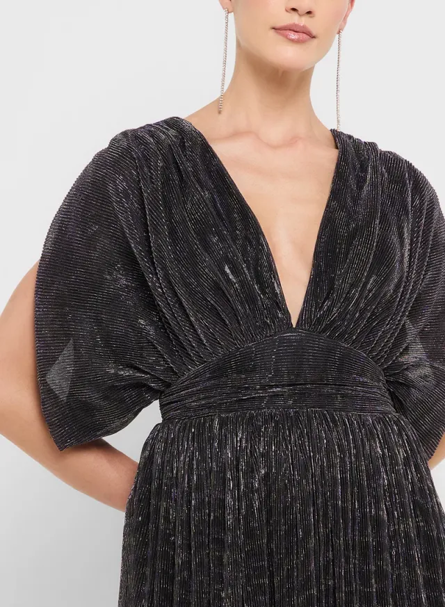 eclat luxe plunge neck metallic pleated dress – image 3