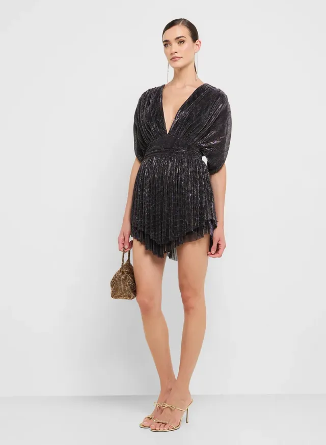 eclat luxe plunge neck metallic pleated dress – image 4