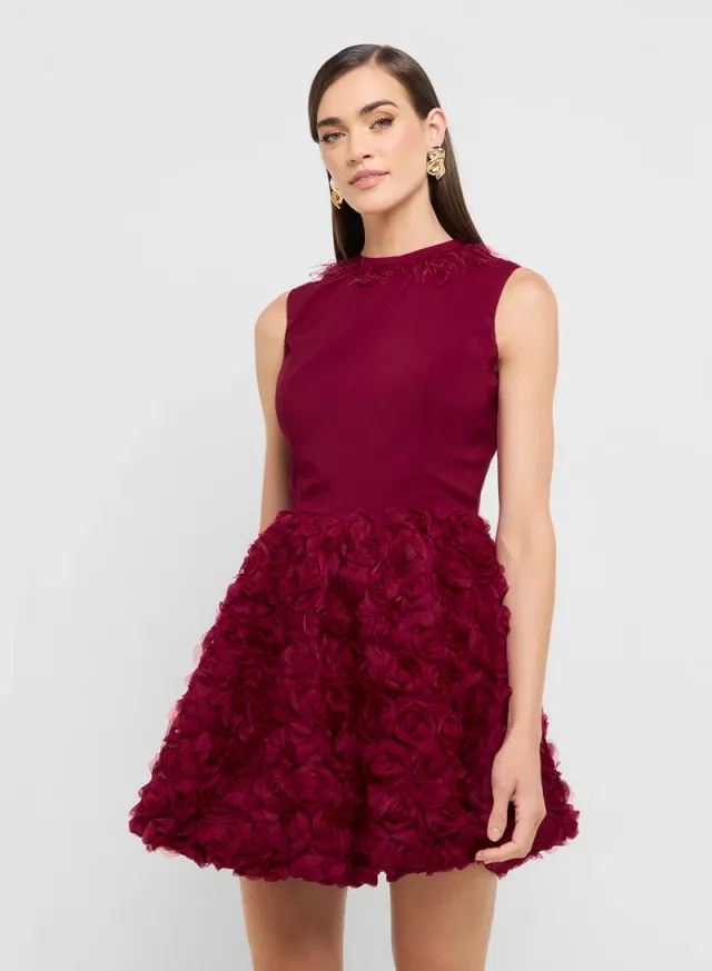 eclat luxe mock neck dress with tulle skater hem