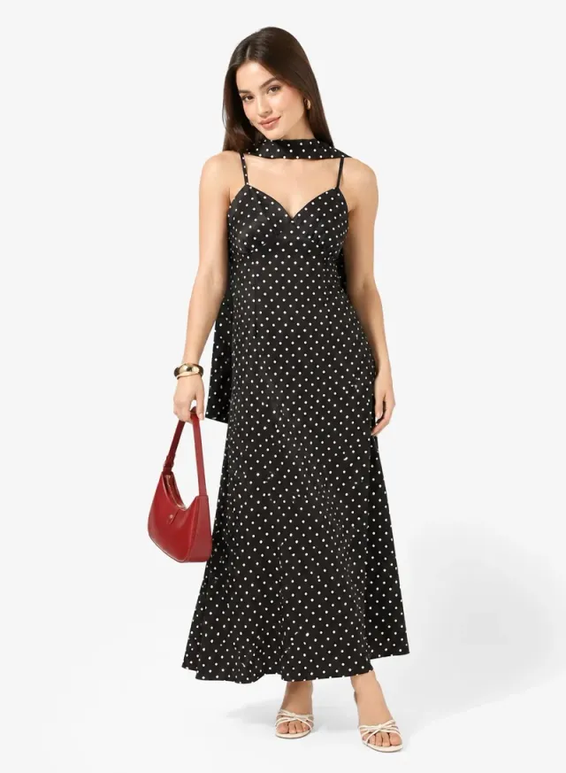 Strappy Polka Dot Dress with Scarf