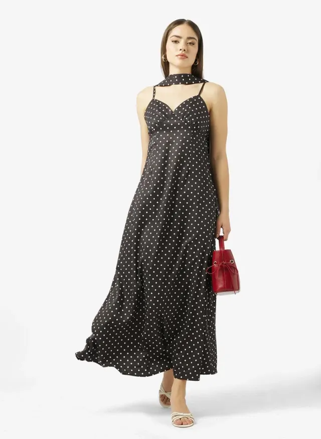 Strappy Polka Dot Dress with Scarf – image 6