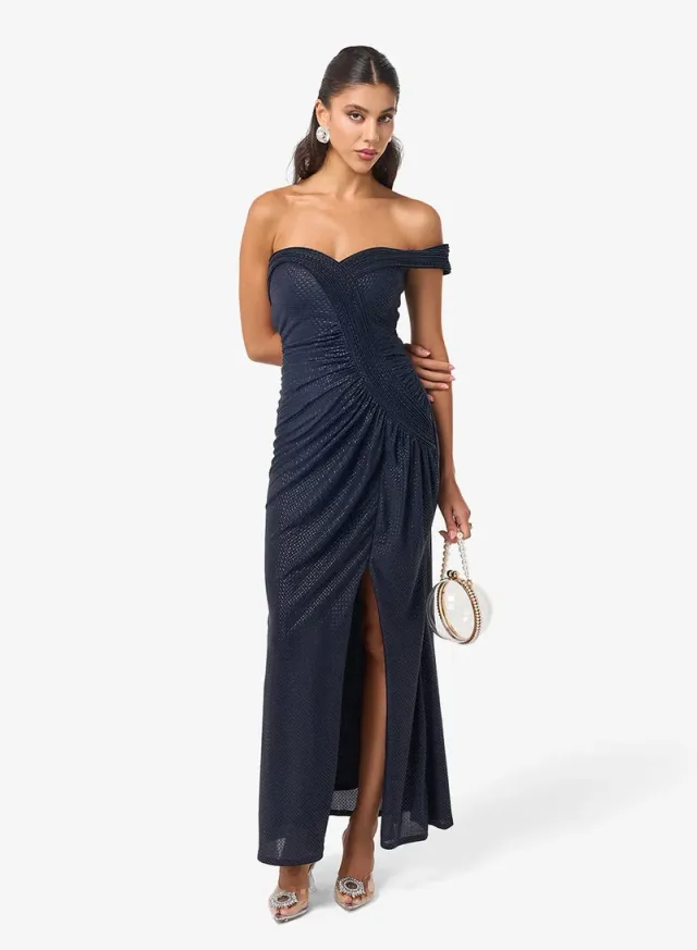 Off Shoulder Sweetheart Neck Front Slit Maxi Dress – image 2