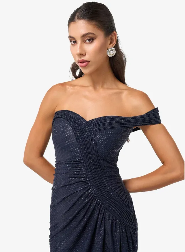Off Shoulder Sweetheart Neck Front Slit Maxi Dress – image 4