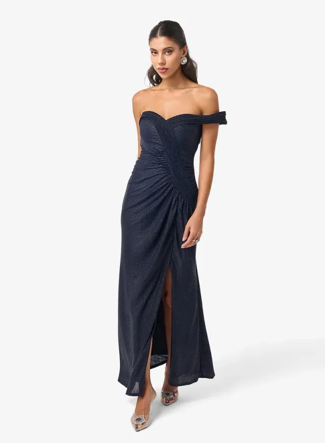 Off Shoulder Sweetheart Neck Front Slit Maxi Dress – image 5