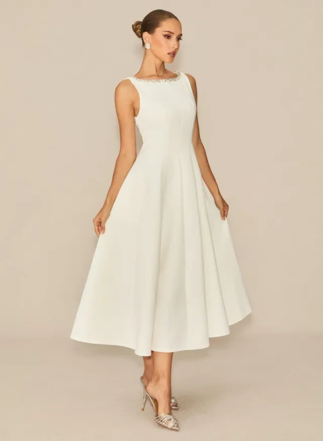 Captured Your Heart White Embellished Sleeveless Midi Dress – image 2