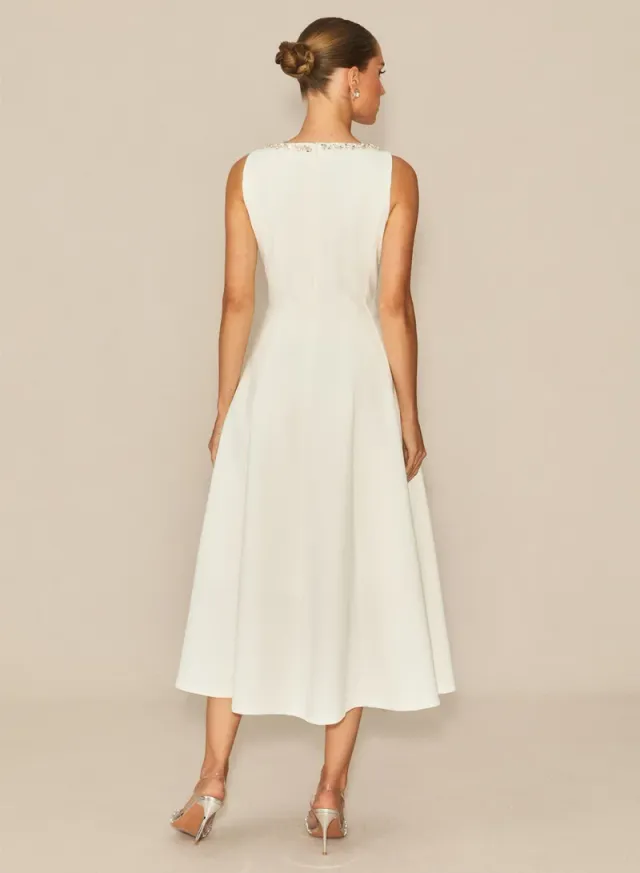 Captured Your Heart White Embellished Sleeveless Midi Dress – image 3